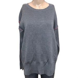 DKNY Womens Sweater Pullover Long Sleeves Tunic Contrast Trim Gray Pink Small
